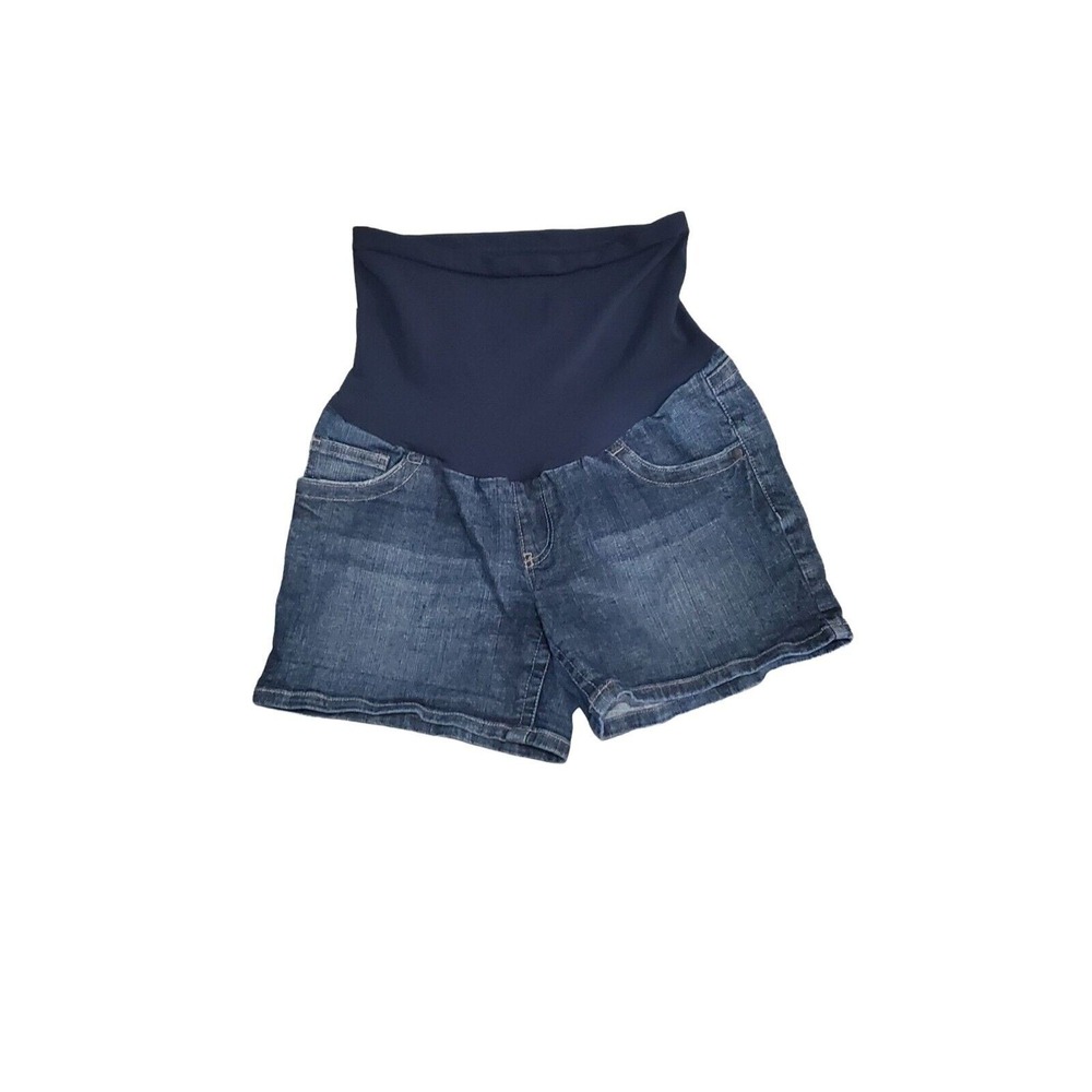 Indigo Blue Maternity Shorts Medium Womens Full Panel Dark Wash Pull On Pregnanc